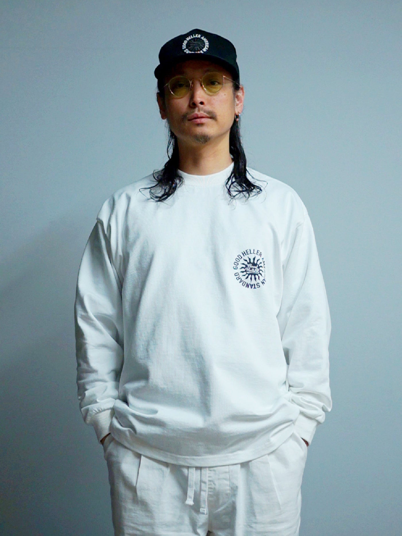 GOOD HELLER | SUN LOGO 9.5oz L/S T-SHIRT - White