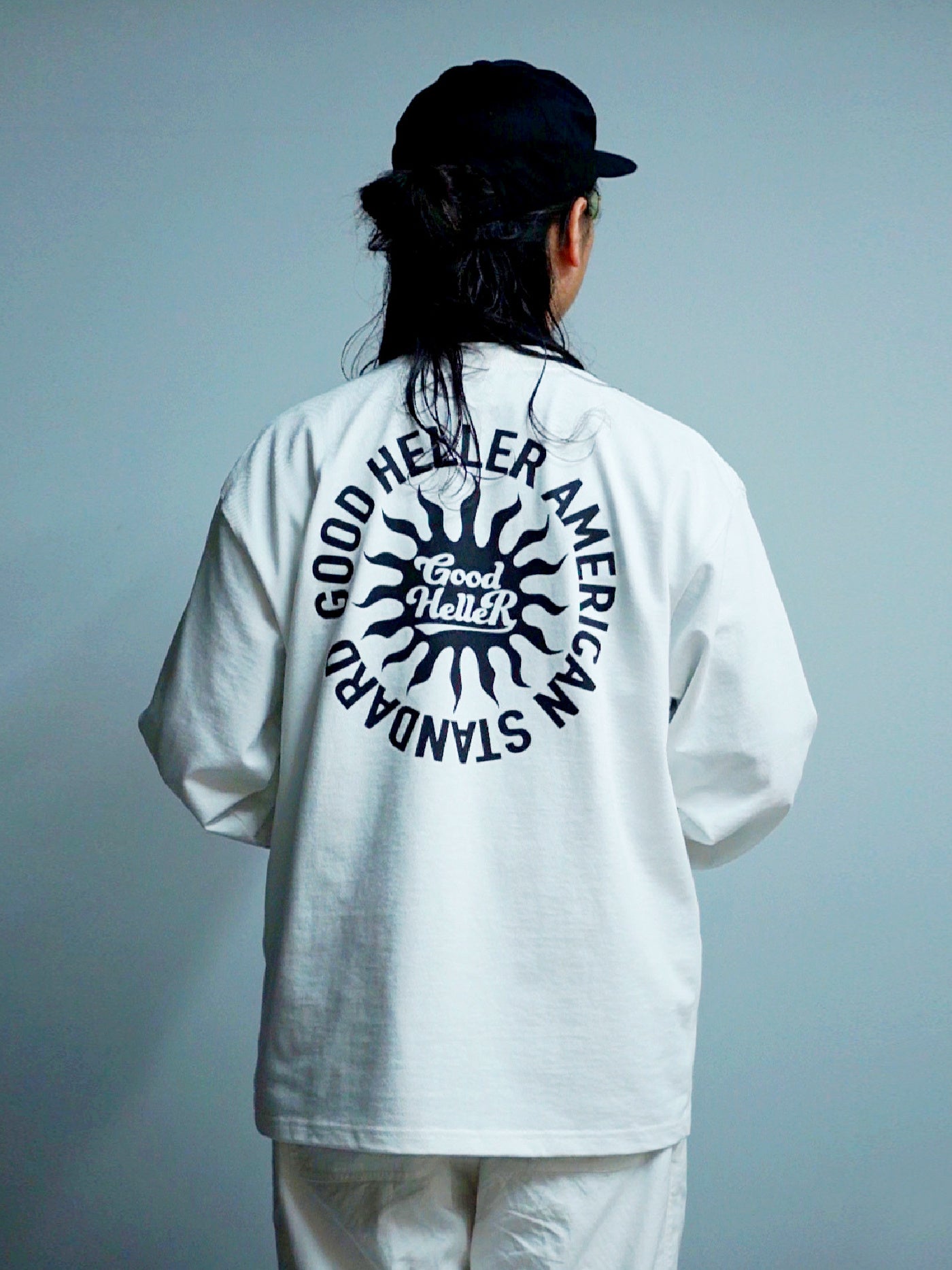 GOOD HELLER | SUN LOGO 9.5oz L/S T-SHIRT - White