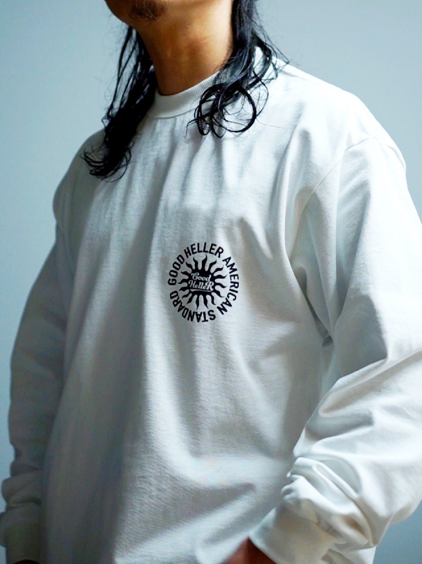 GOOD HELLER | SUN LOGO 9.5oz L/S T-SHIRT - White