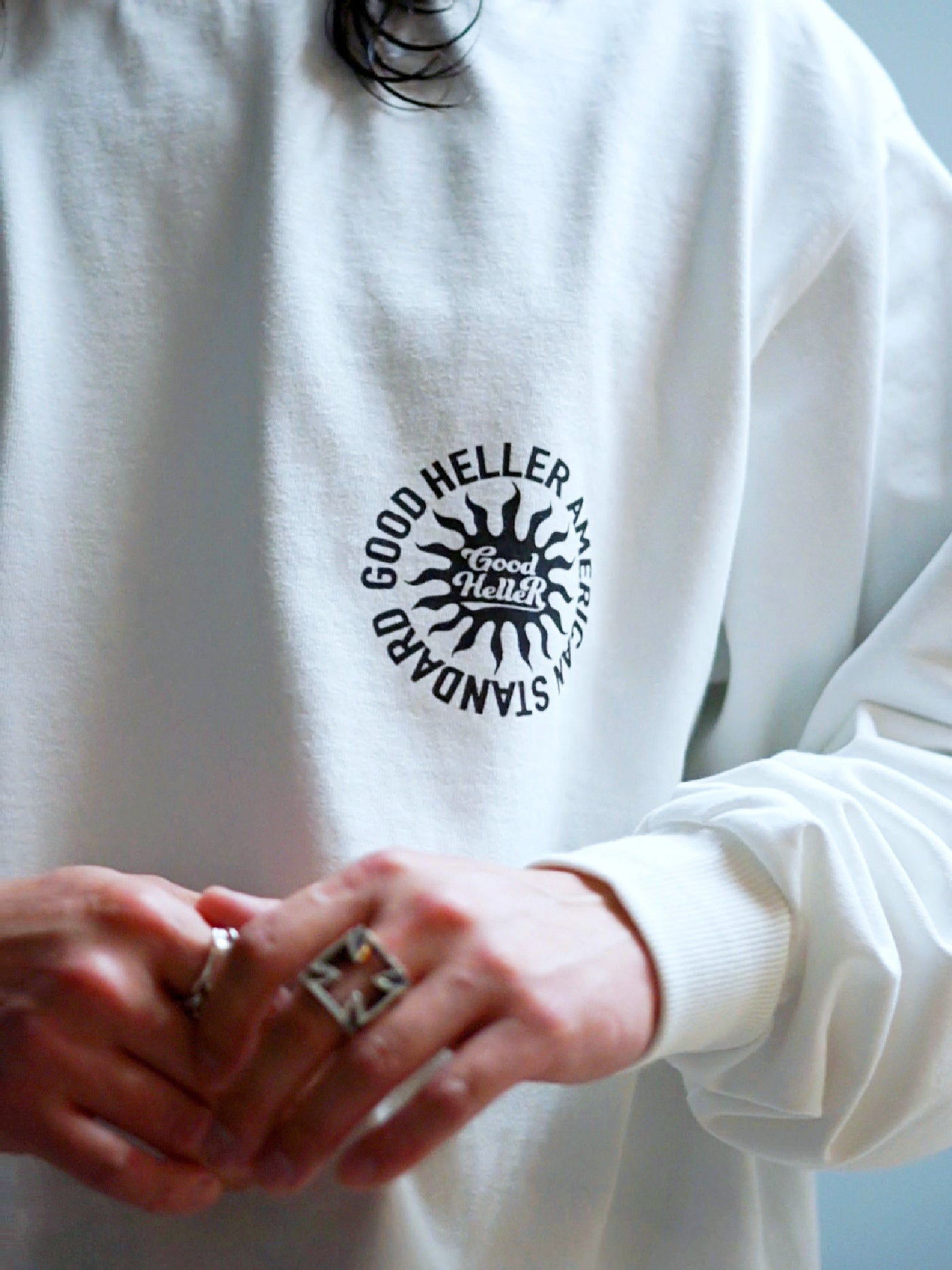 GOOD HELLER | SUN LOGO 9.5oz L/S T-SHIRT - White