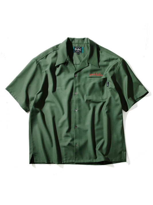 GOOD HELLER | OPEN COLLAR LETTERING S/S SHIRT - Green