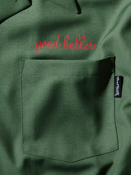 GOOD HELLER | OPEN COLLAR LETTERING S/S SHIRT - Green