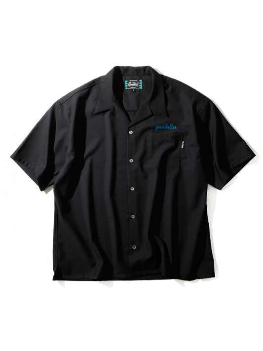 GOOD HELLER | OPEN COLLAR LETTERING S/S SHIRT - Black