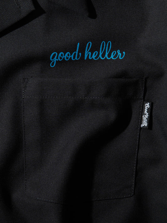 GOOD HELLER | OPEN COLLAR LETTERING S/S SHIRT - Black