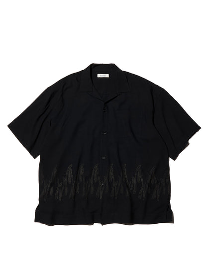 RADIALL | FLAMES OPEN COLLARED SHIRT S/S - Black
