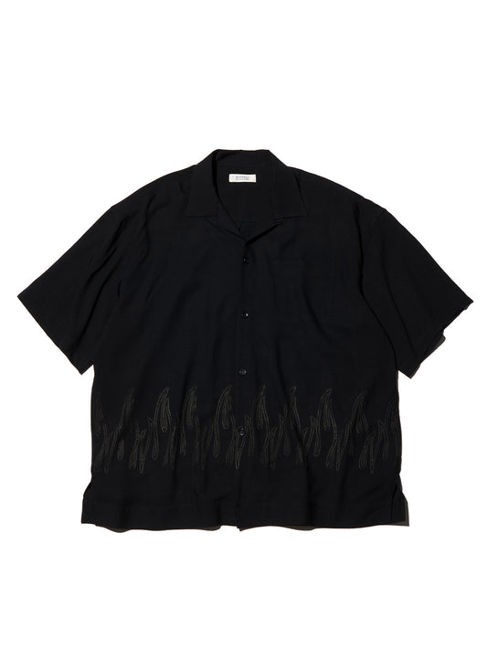 RADIALL | FLAMES OPEN COLLARED SHIRT S/S - Black