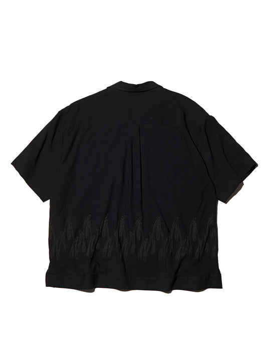 RADIALL | FLAMES OPEN COLLARED SHIRT S/S - Black