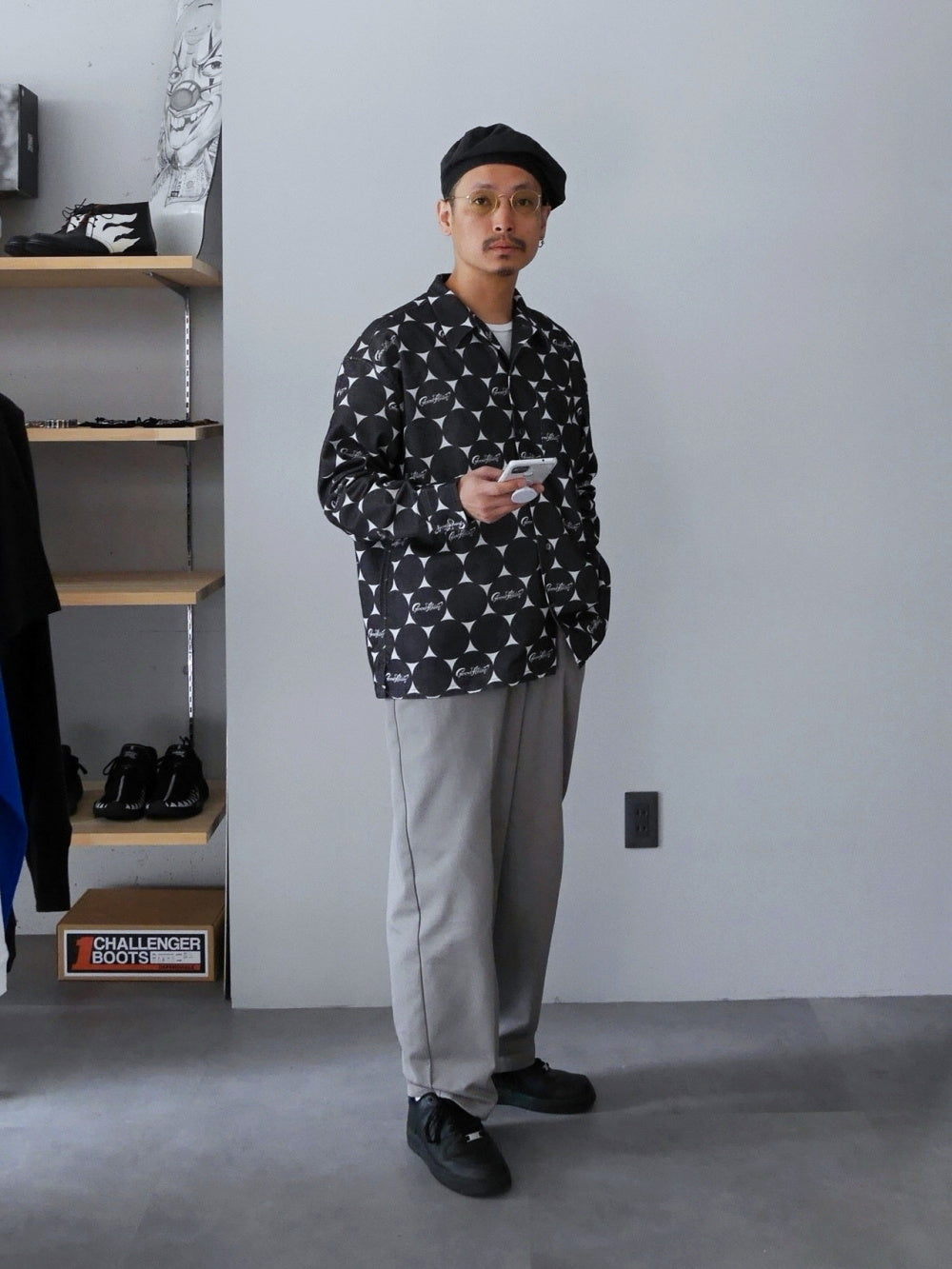 GOOD HELLER | BIG DOTS PATTERN COTTON NELL L/S SHIRT - Black